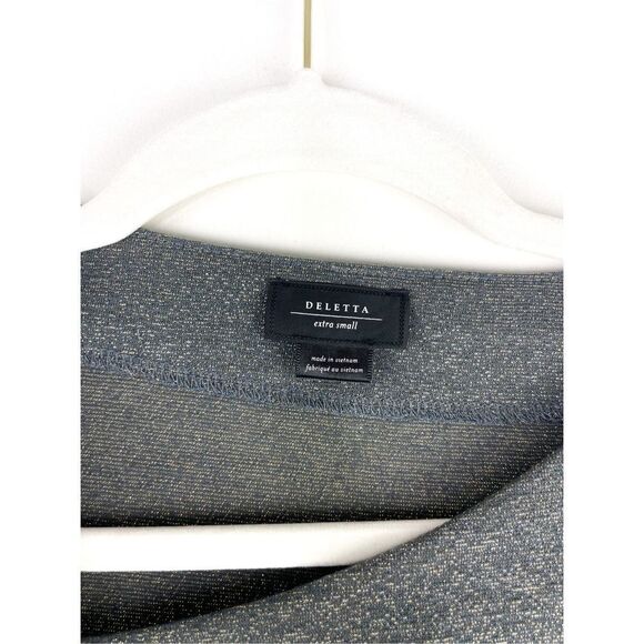 DELETTA Anthropologie Gray Metallic Shirt S Keyhole Bow 3/4‎ Sleeve Stretch Size - Picture 3 of 8